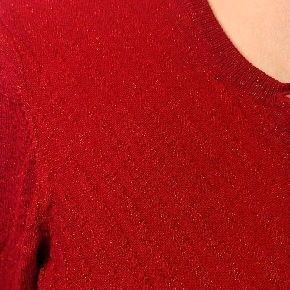 Dana Buchman Red Metallic Gold Chevron Knit Button Up Cardigan Medium - Picture 4 of 15